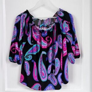 Tori Richard Sz L All Eyes On Me Keely Off-Shoulder Smocked Crepe Top NWT
